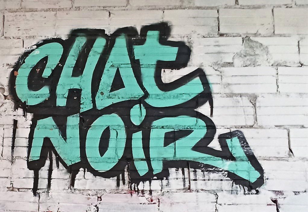 Un graphiti "chat noir" dans l'atelier